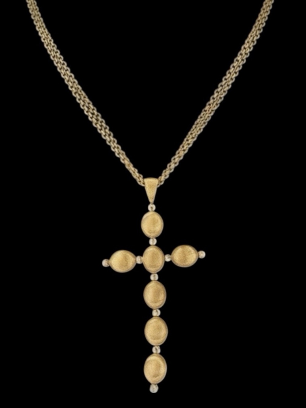 Bronze Milor Italy Gold Double Stranded Satin Cross Pendant Necklace